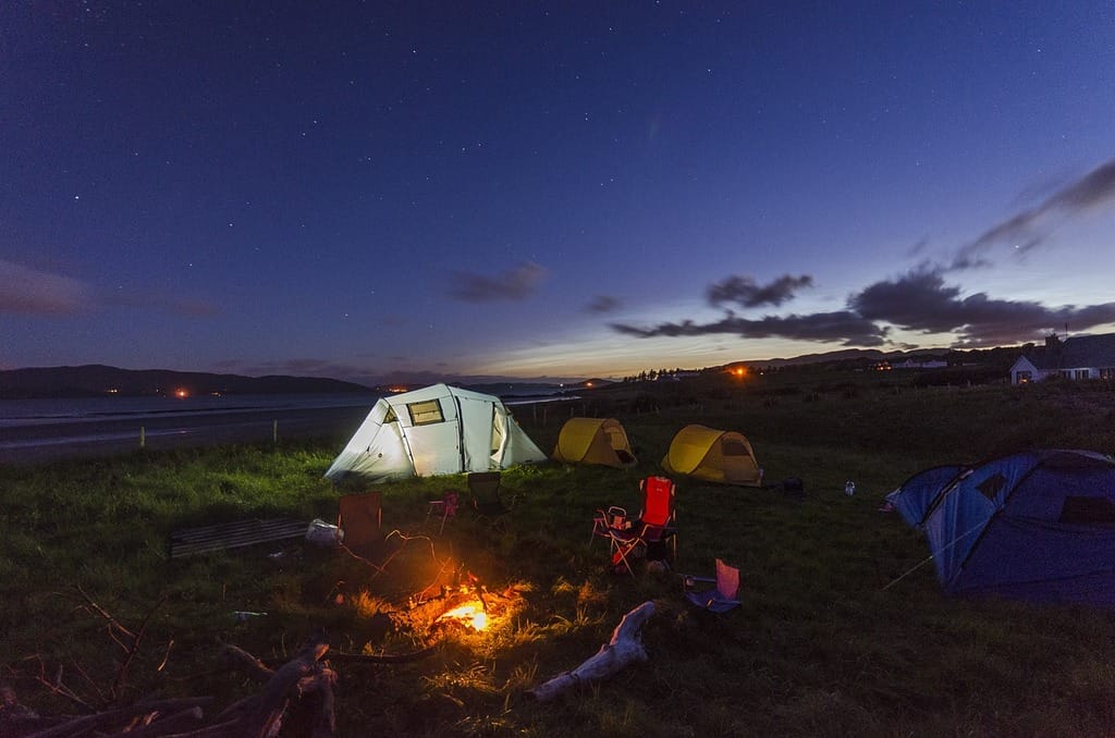 Campfire and tent