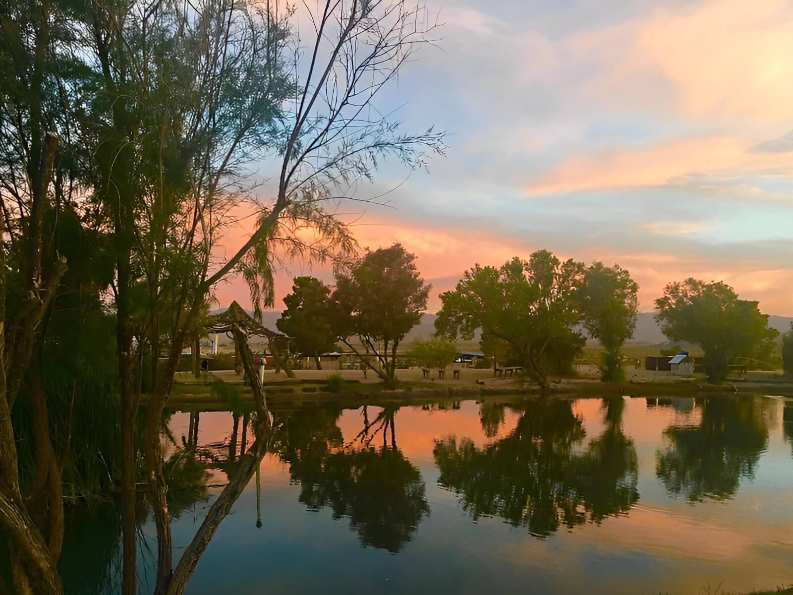 Desert campground at dusk